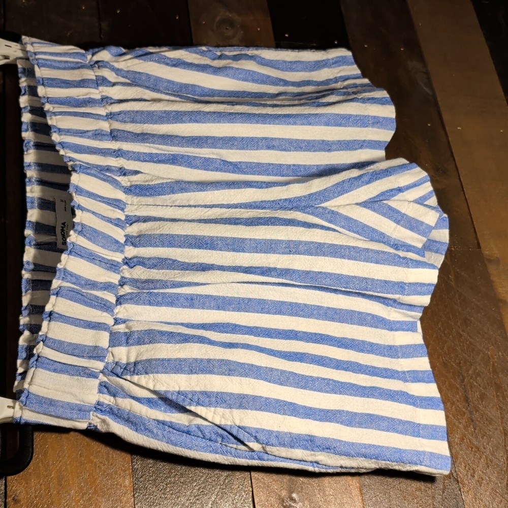 Sonoma High Waist Blue and White Striped Shorts Mixed Linen